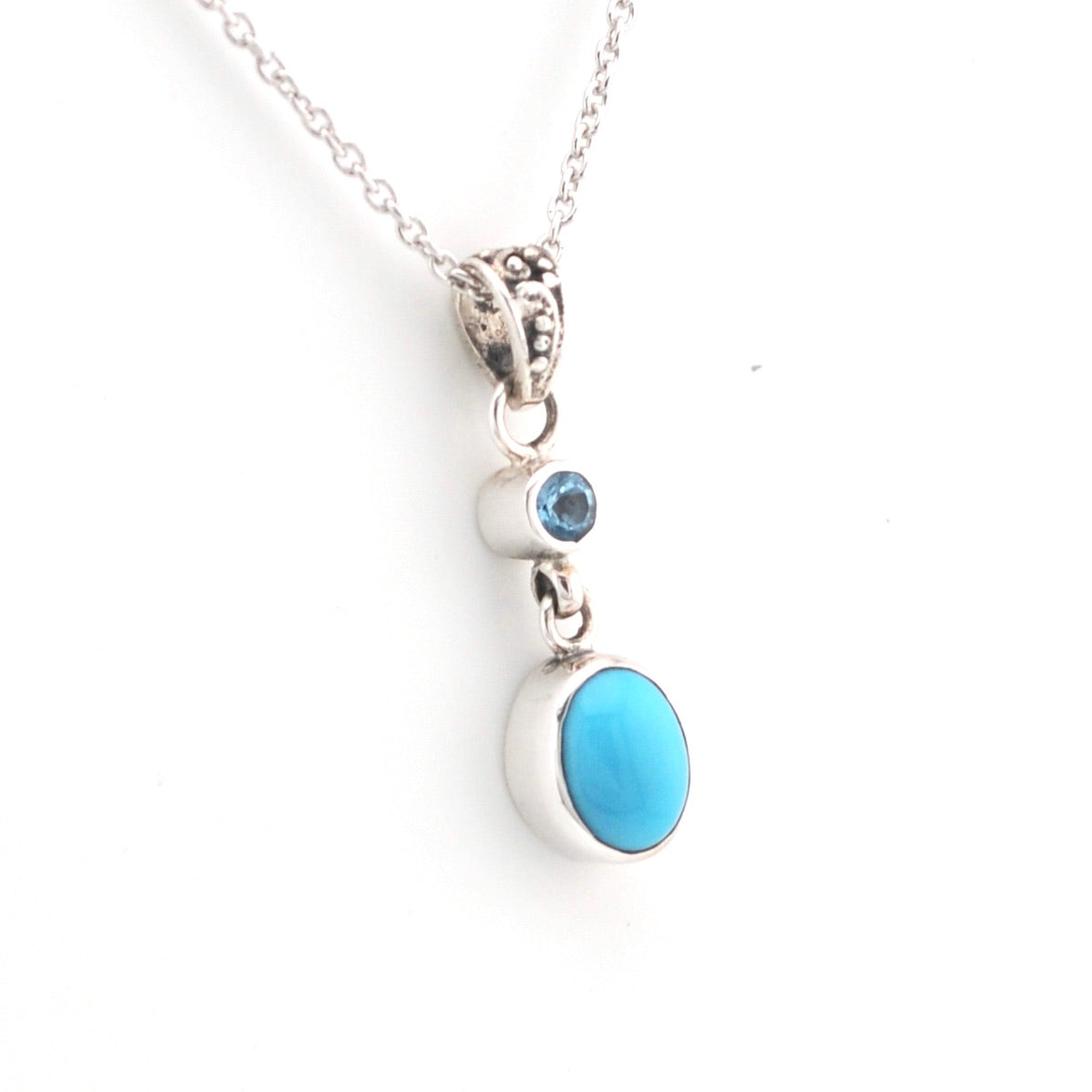 View of Bezel Topaz Arizona Turquoise Necklace