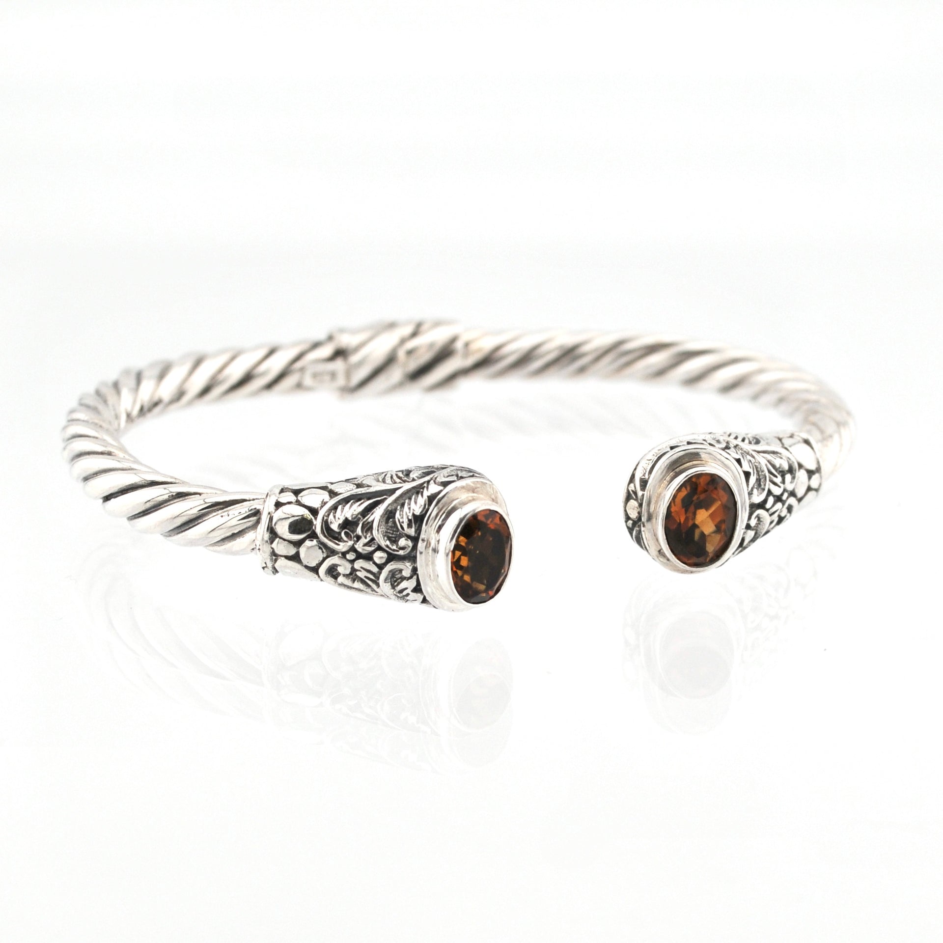 View with Reflection Citrine Oval Hinged Bali Cuff Bracelet