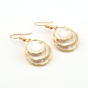 White Gold Three Circle Layered Earrings