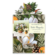 Pop-up greeting card with winter magnolia design and matching notecard by freshcut paper.