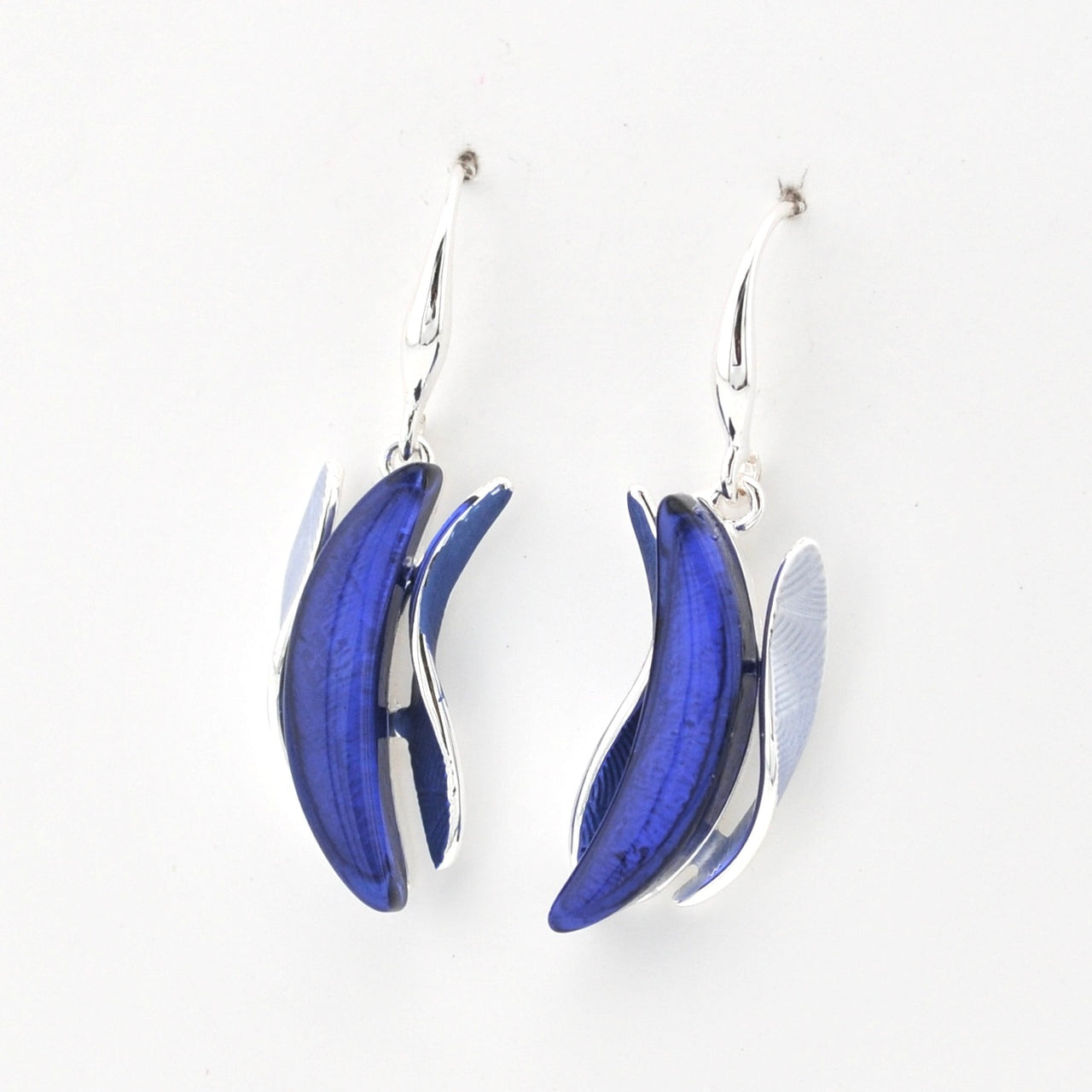 Side View Blue Resin Shell Wave Earrings
