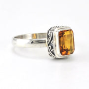 Side View Sterling Silver Citrine 6x8mm Rectangle Bali Ring