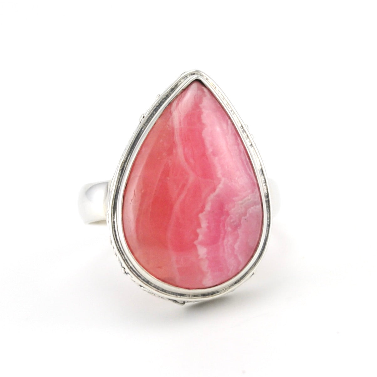 Alt View Sterling Silver Rhodochrosite Tear Bali Ring