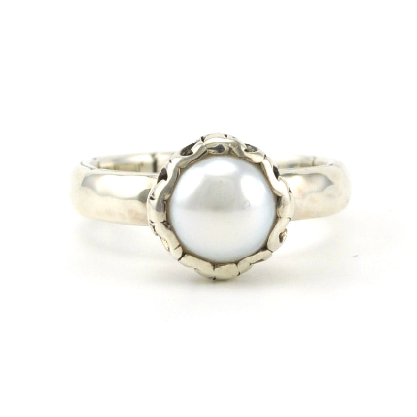 Sterling Silver Pearl Filigree Bezel Ring Size 7
