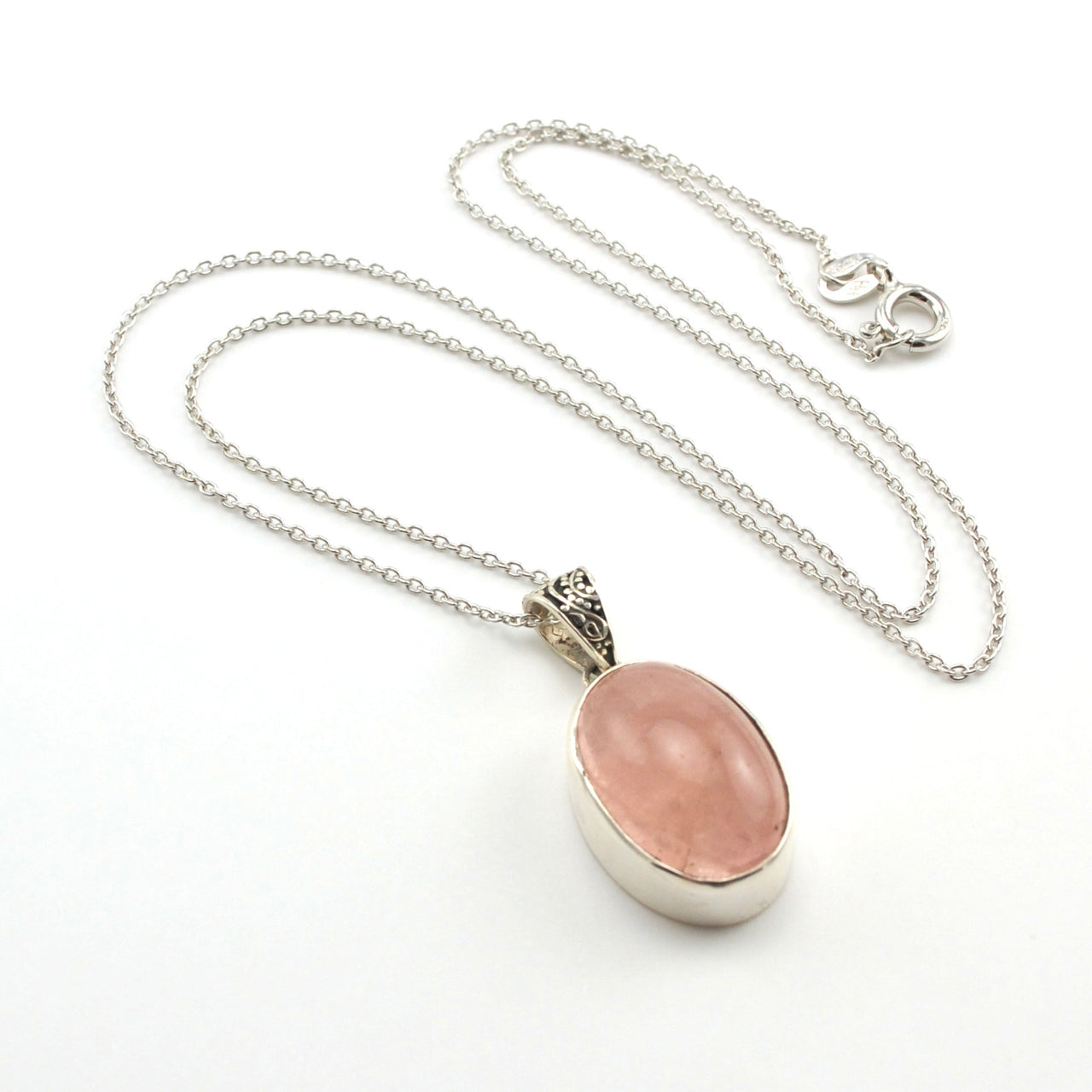 Sterling Silver Morganite 12x18mm Oval Necklace