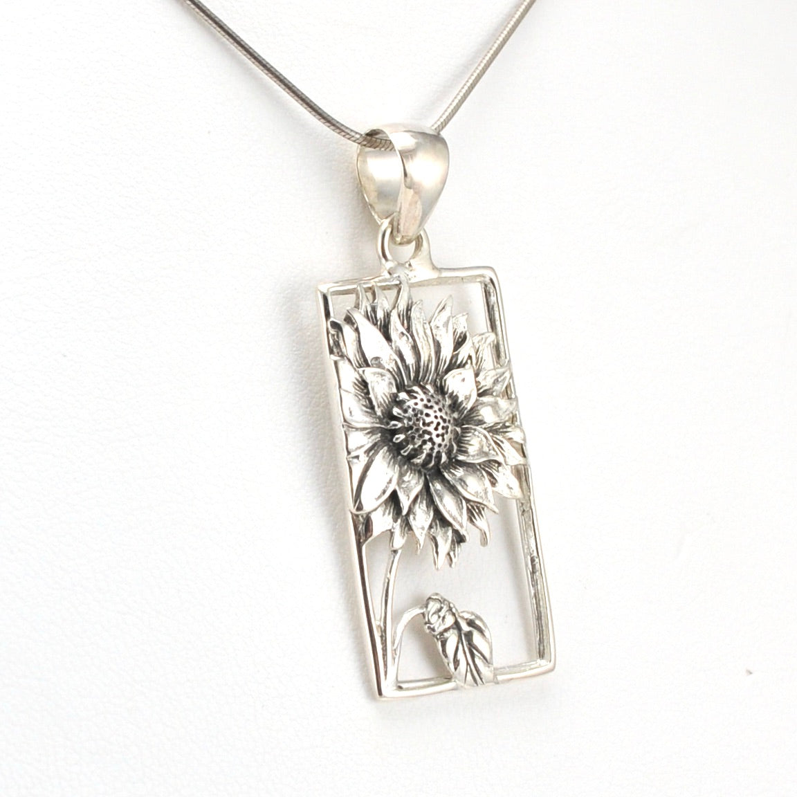 Side View Sterling Silver Sunflower Pendant