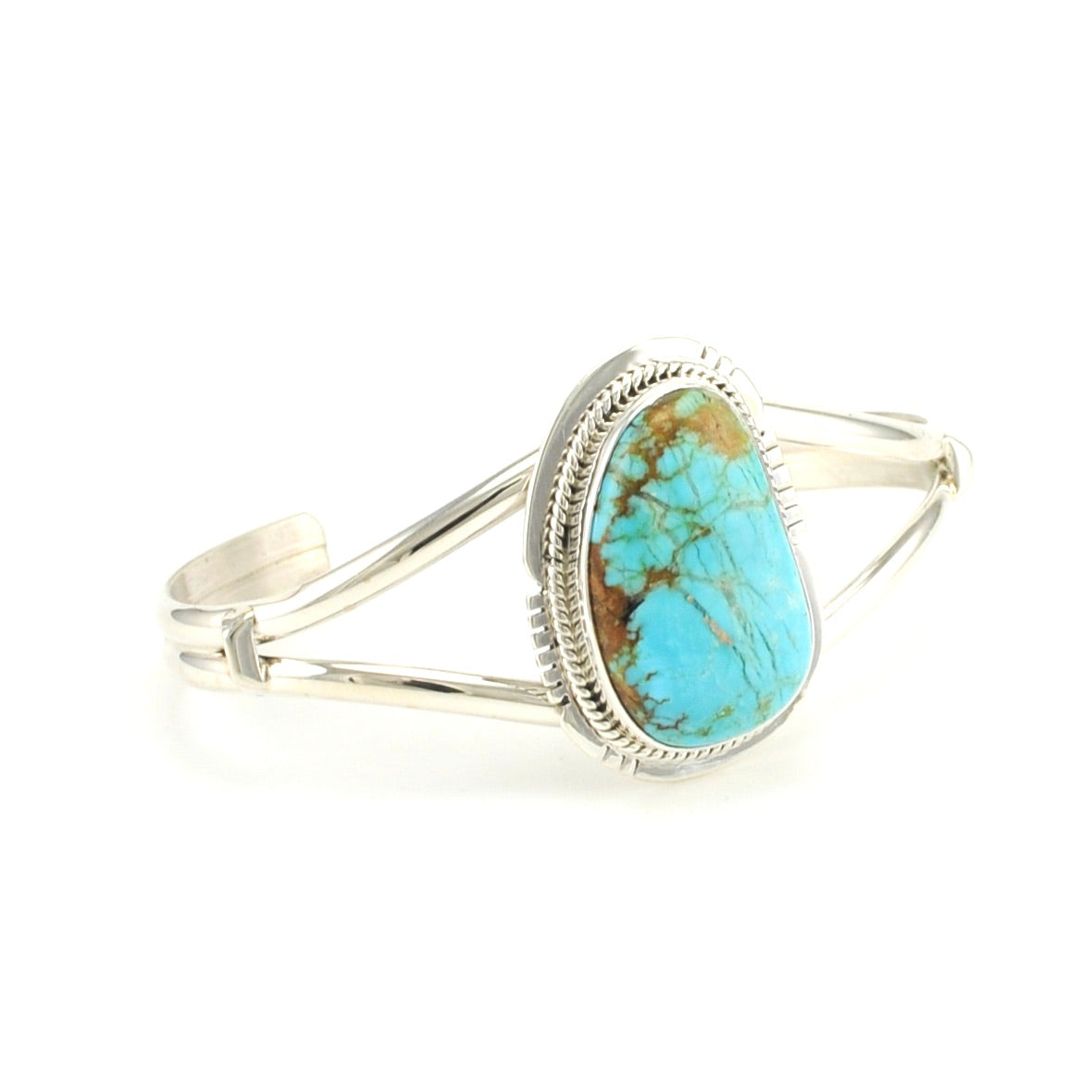 Side View Sterling Silver #8 Turquoise Cuff Bracelet by Lucy Jake