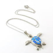 Sterling Silver Created Opal Sea Turtle Necklace