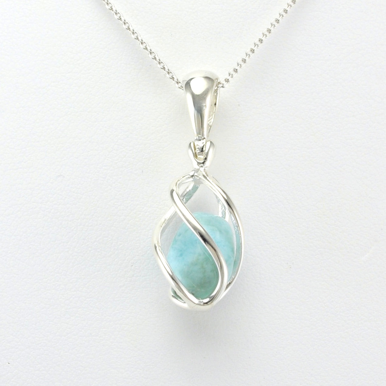 Alt View Sterling Silver Larimar Nugget Caged Large Necklace