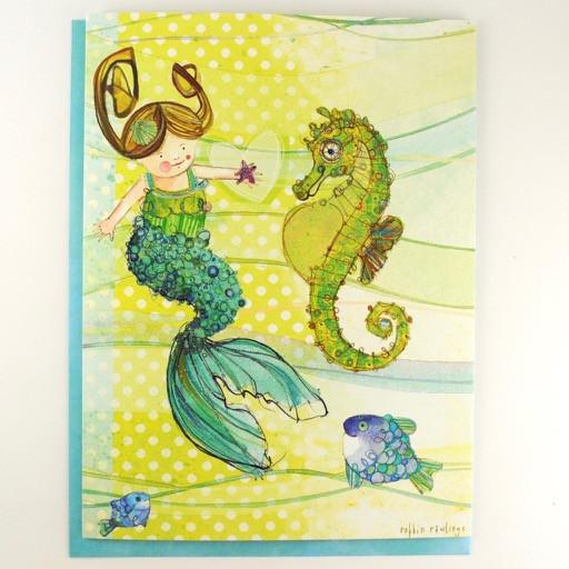 Mermaid and Seahorse Birthday Card