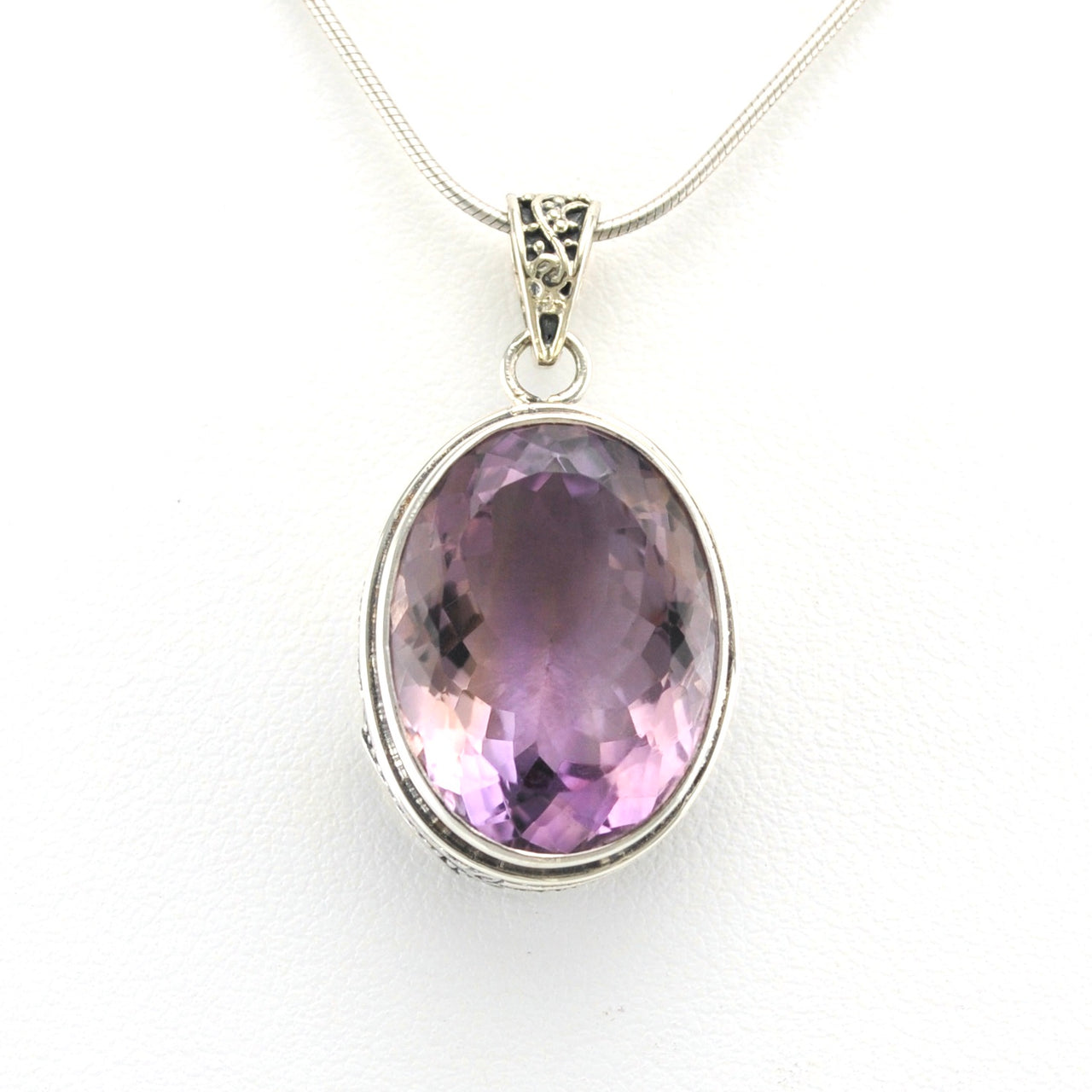 Alt View Sterling Silver Ametrine 14x19mm Oval Bali Pendant