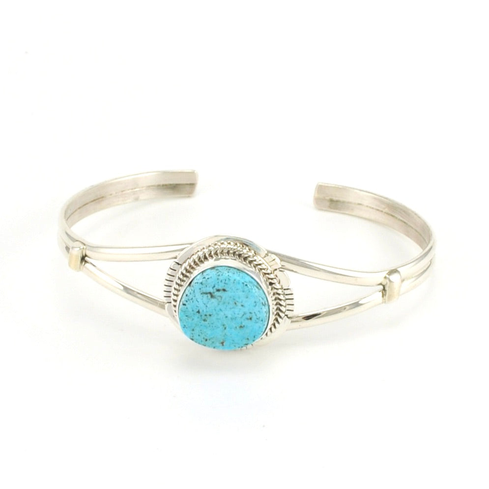 Side View Sterling Silver Kingman Turquoise Cuff Bracelet by Burt and Kathy Francisco