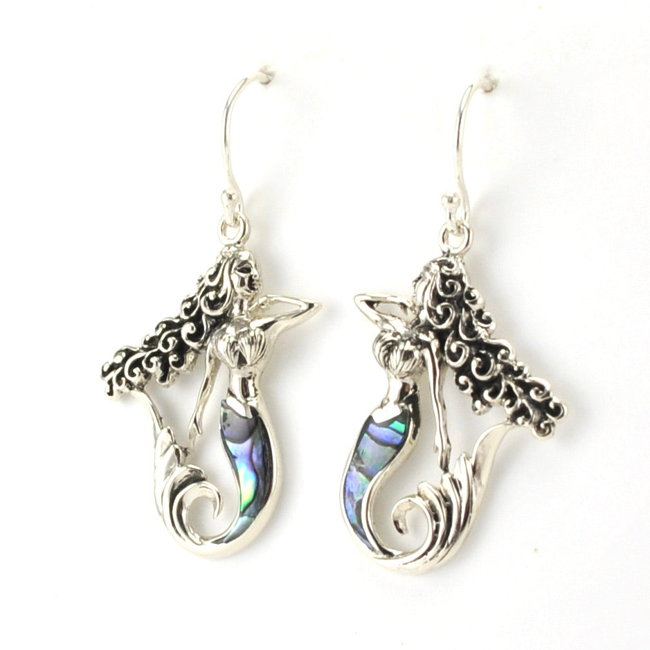 Sterling Silver Mermaid with Abalone Tail Earrings