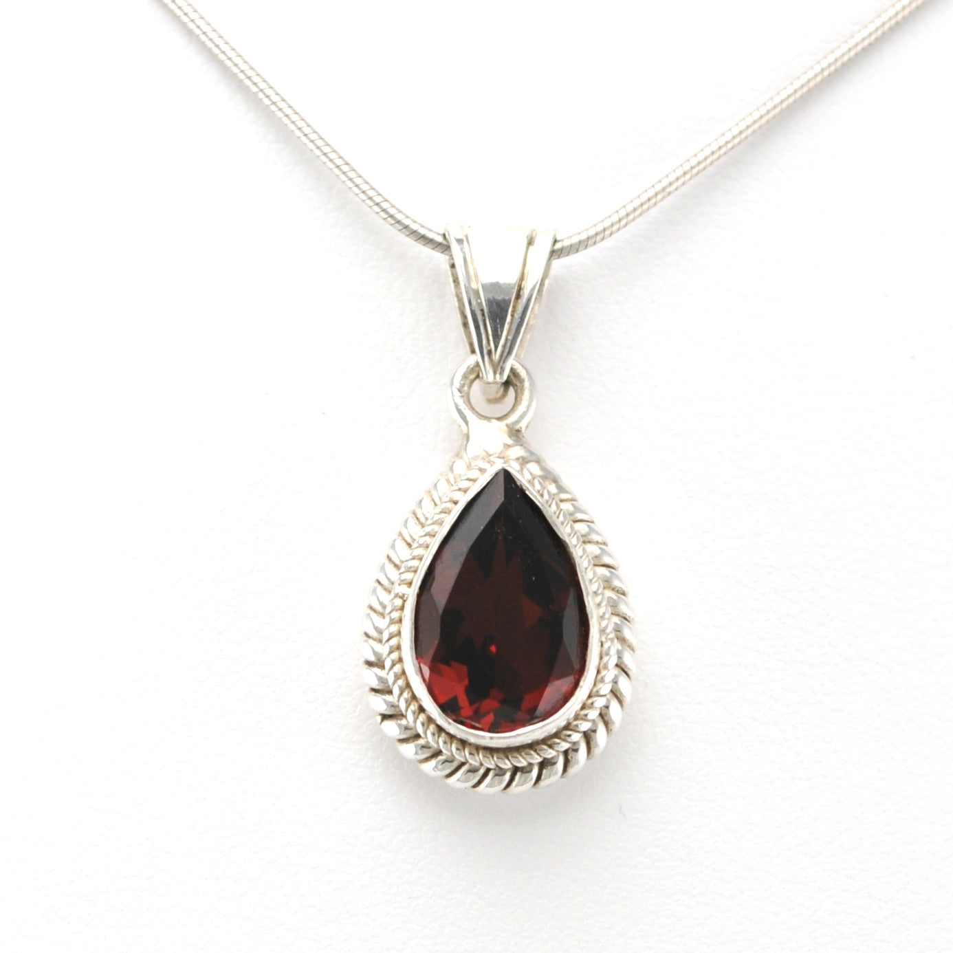 Alt View Sterling Silver Garnet 8x12mm Tear Pendant