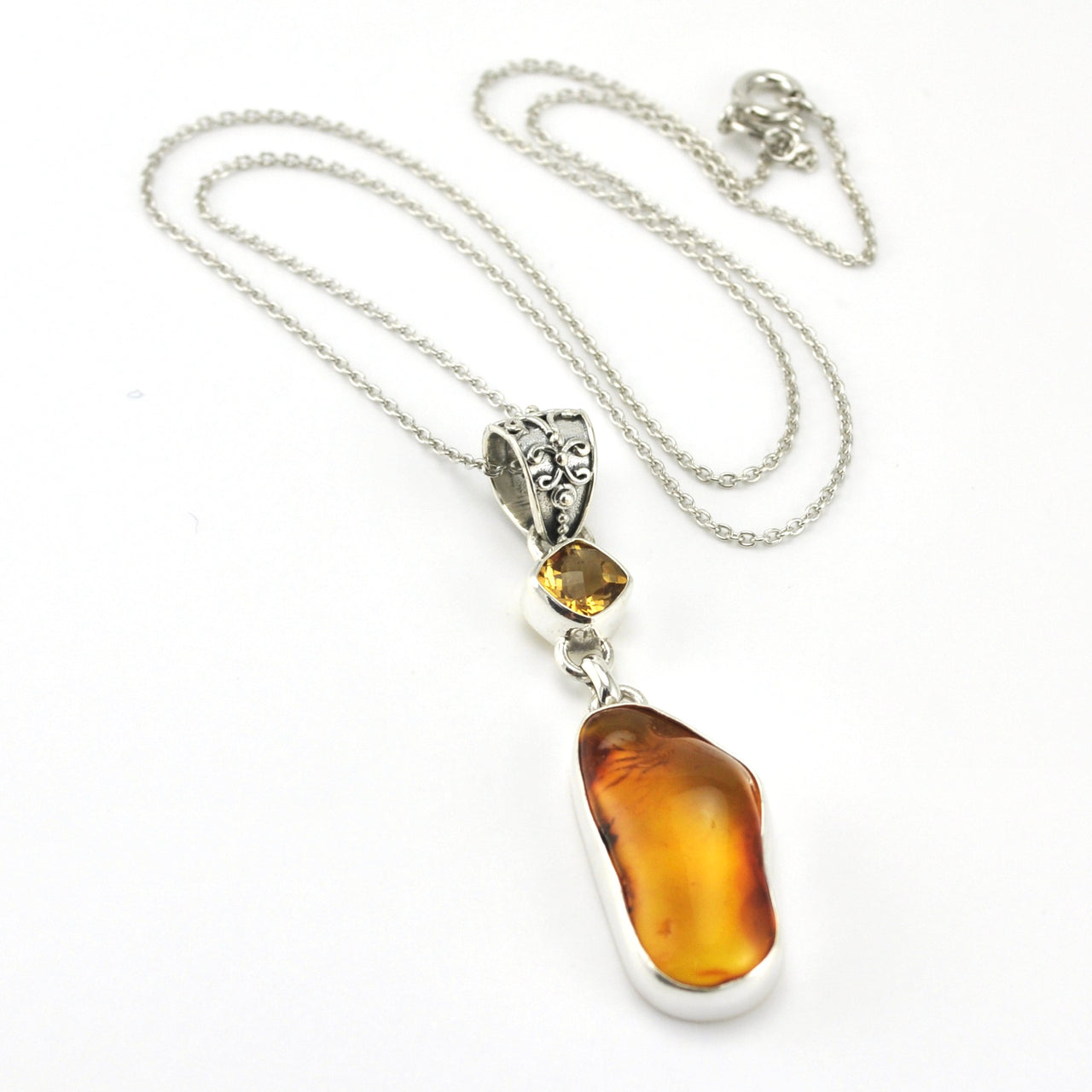 Sterling Silver Honey Amber with Citrine Necklace
