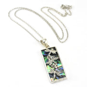 Sterling Silver Abalone 3 Dragonfly Rectangle Necklace
