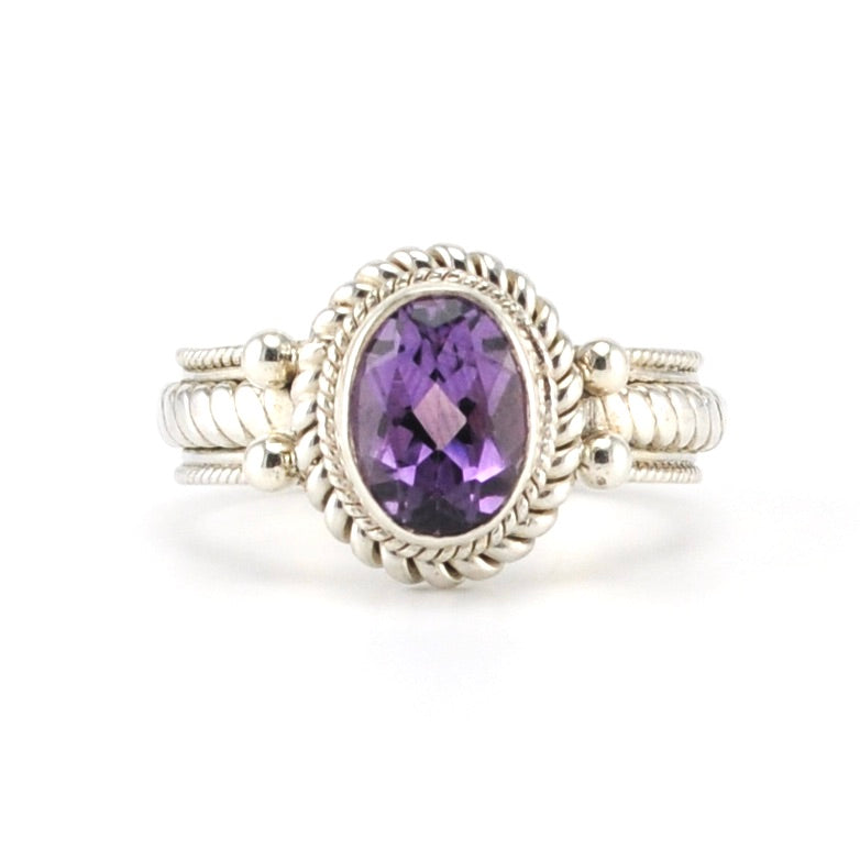 Sterling Silver Amethyst 6x8mm Oval Ring