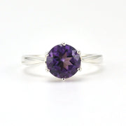 Alt View Sterling Silver Amethyst 8mm Round Prong Set Ring