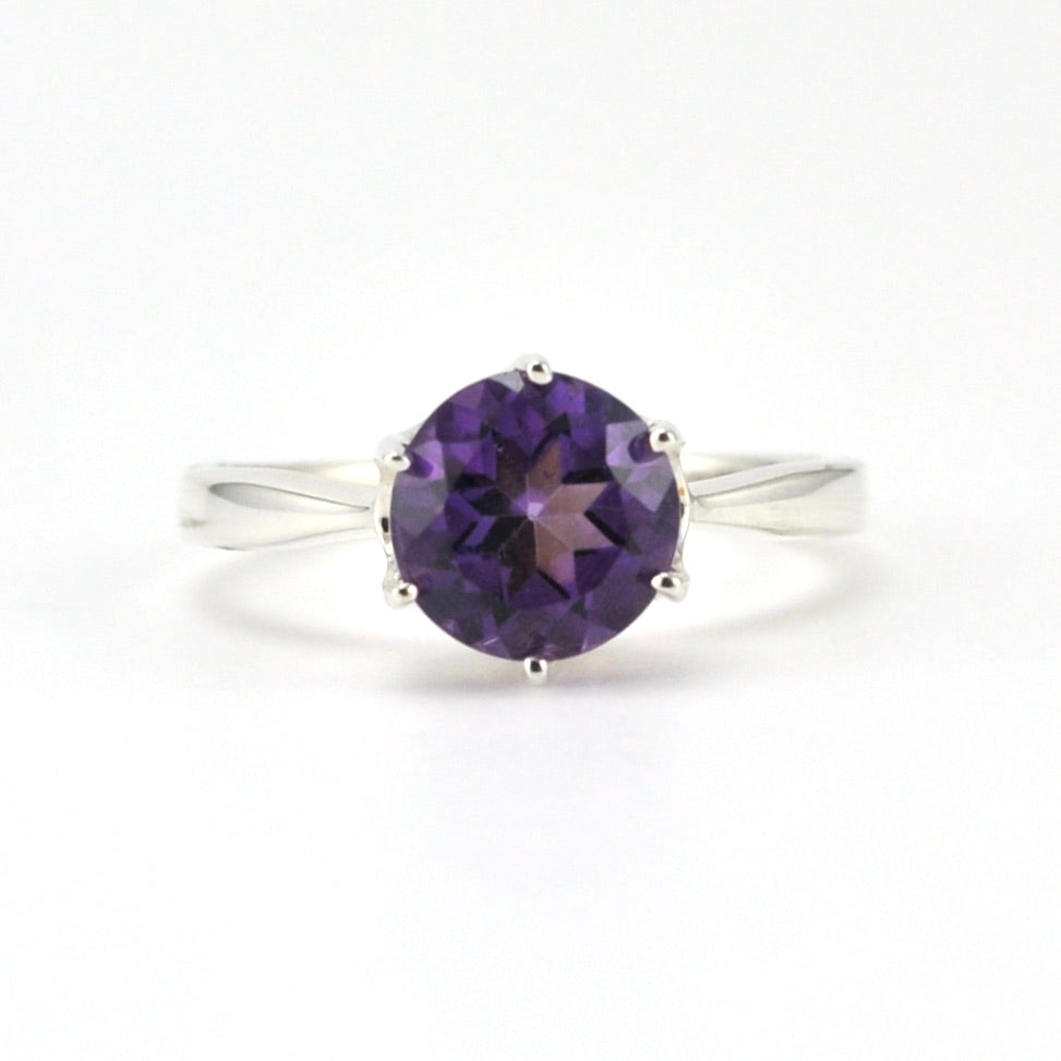 Alt View Sterling Silver Amethyst 8mm Round Prong Set Ring