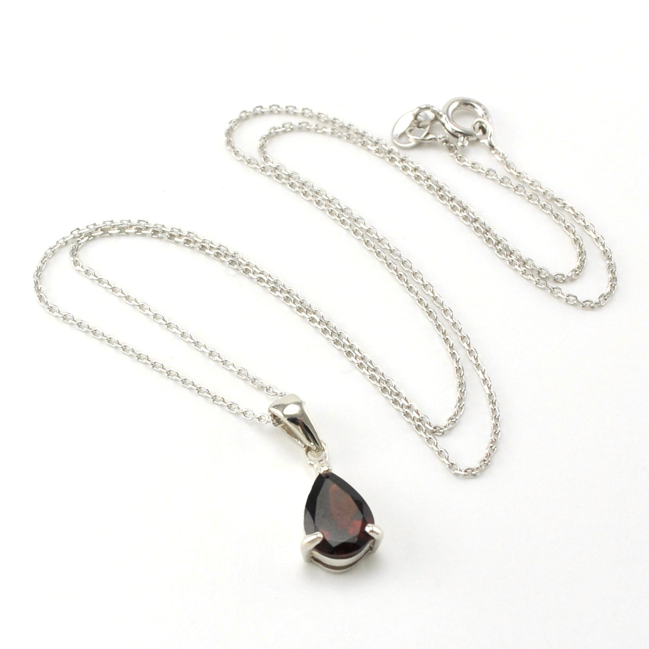 Sterling Silver Garnet Tear Drop Necklace