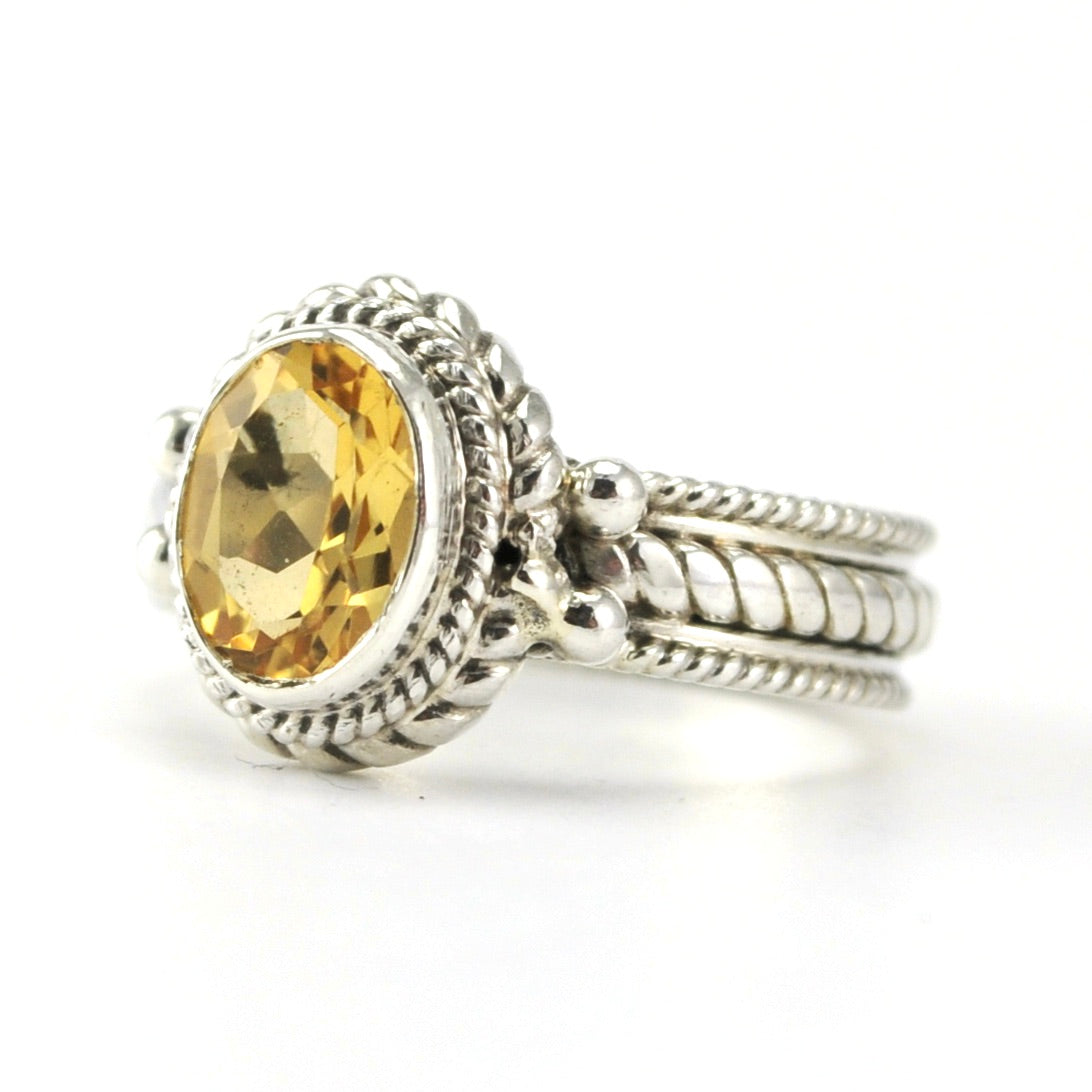 Sterling Silver Citrine 6x8mm Oval Ring