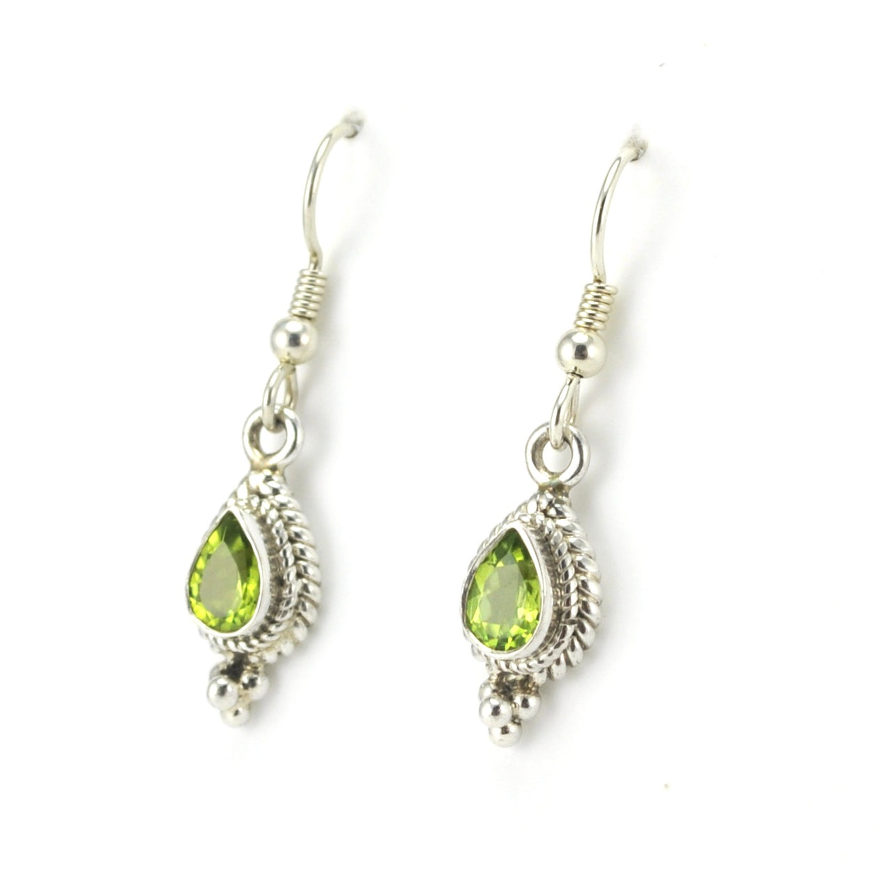 Side View Sterling Silver Peridot 5x7mm Teardrop Dangle Earrings