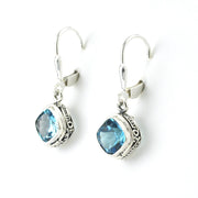 Sterling Silver Blue Topaz 7mm Offset Square Bali Earrings