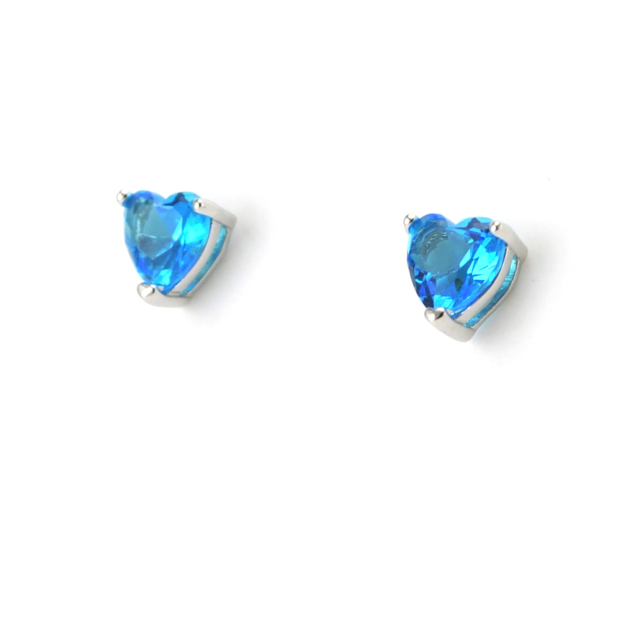 Side View Sterling Silver Blue Topaz CZ Heart Post Earrings