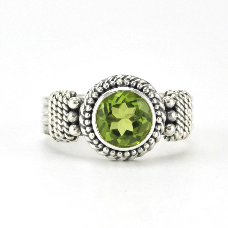 Sterling Silver Peridot 7mm Round 4 Band Ring