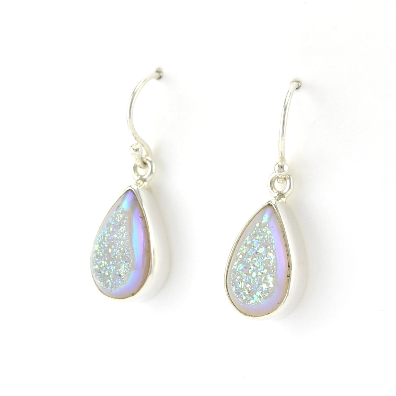 Sterling Silver Opal Druzy Agate Tear Dangle Earrings