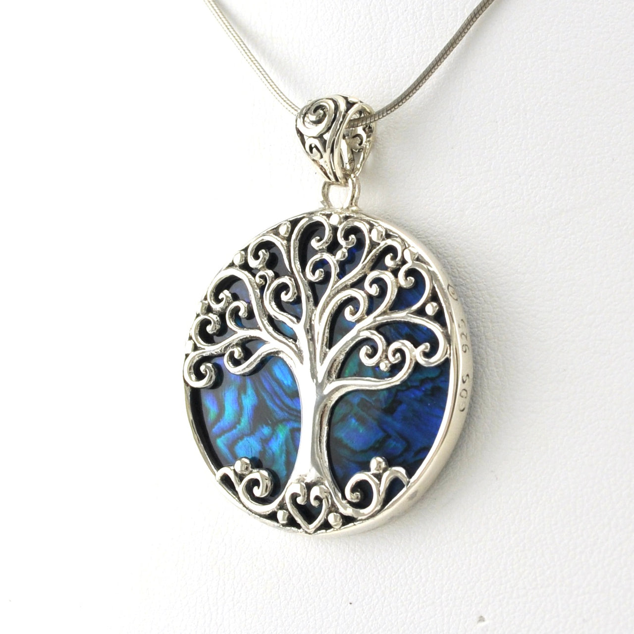 Sterling Silver Blue Abalone Tree of Life Pendant