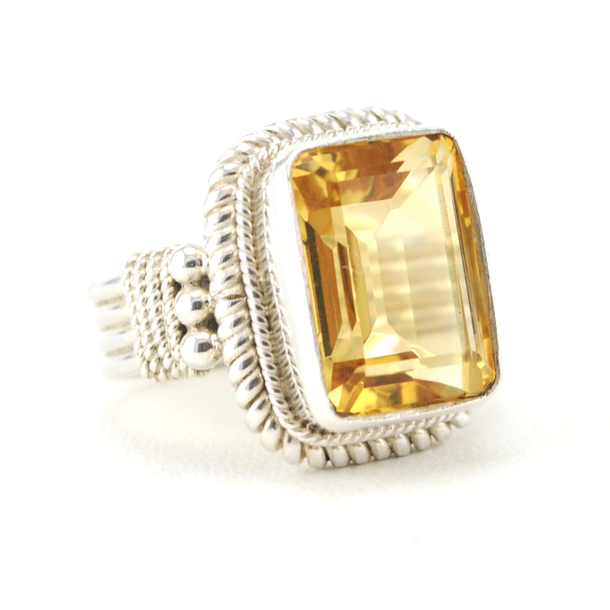 Side View Sterling Silver Citrine 10x14mm Rectangle Ring