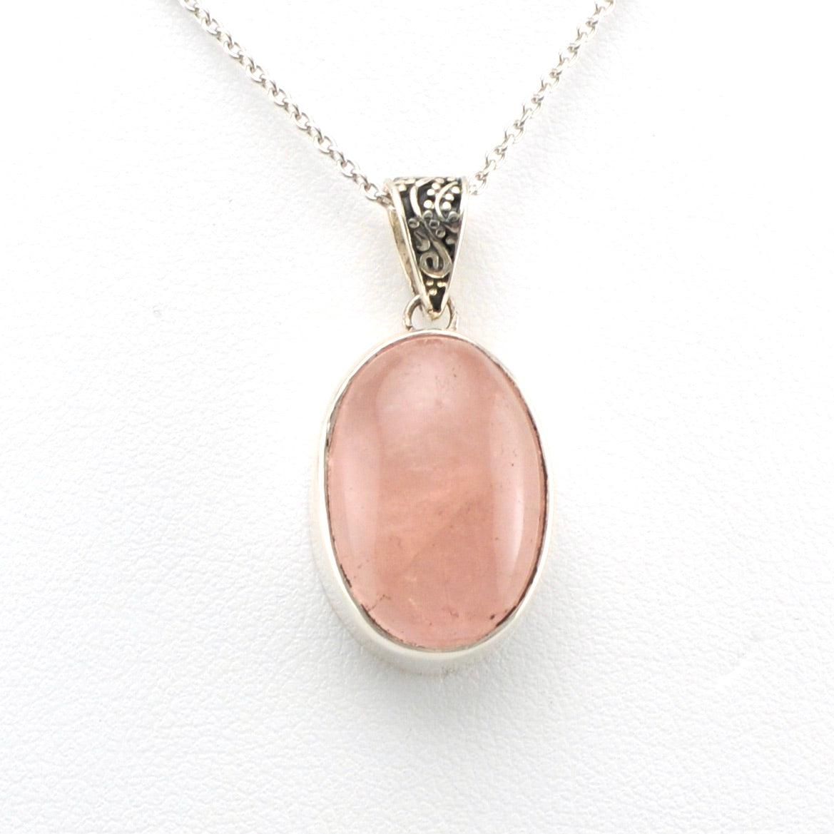 Alt View Sterling Silver Morganite 12x18mm Oval Necklace