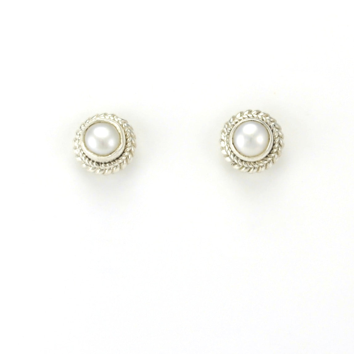 Alt View Sterling Silver Pearl 5mm Round Post Earrings