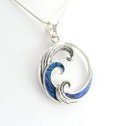 Side View Sterling Silver Blue Abalone Wave Pendant