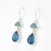 Side View Sterling Silver Australian Opal Blue Topaz Earrings