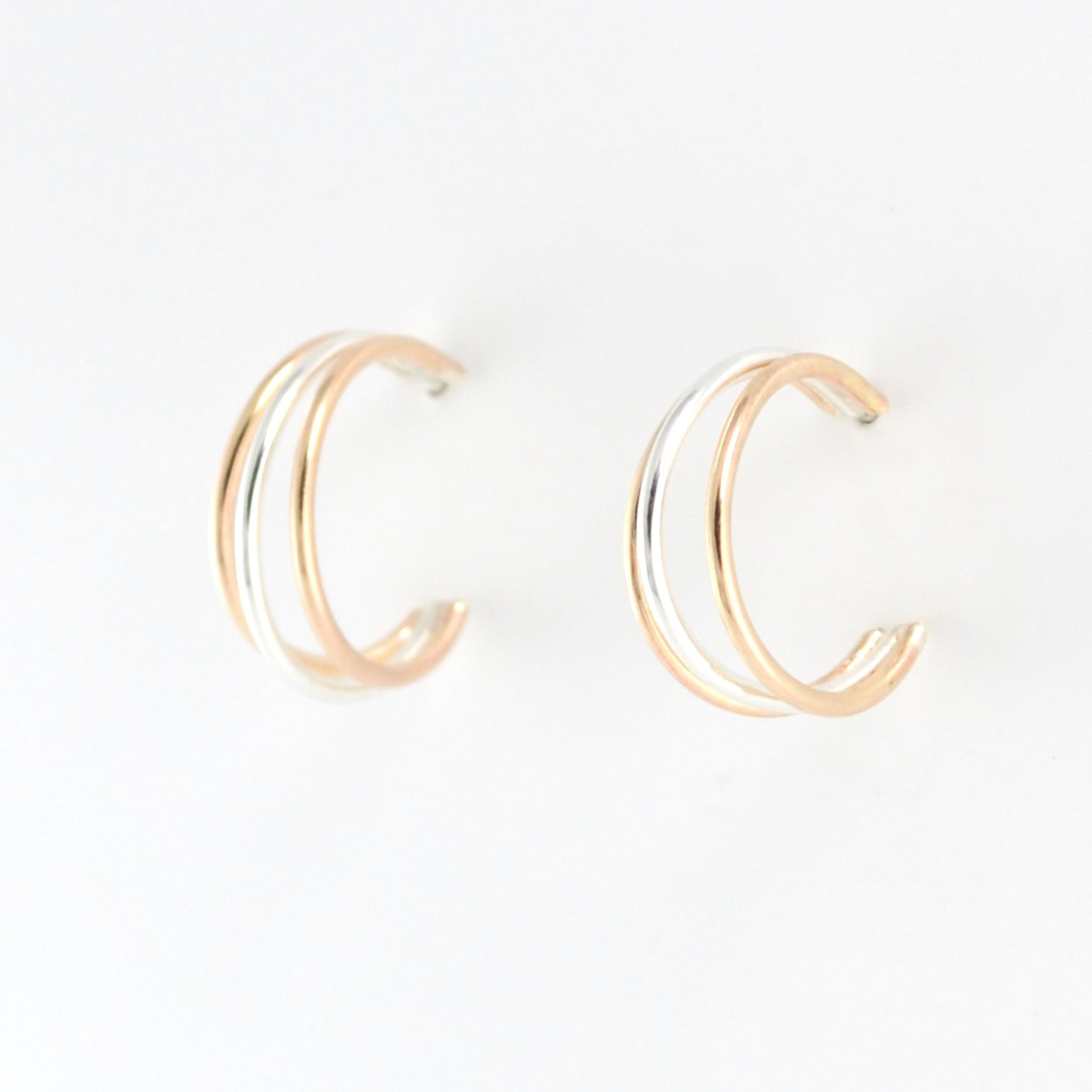 Sterling Silver Gold Fill Triple Post Hoop