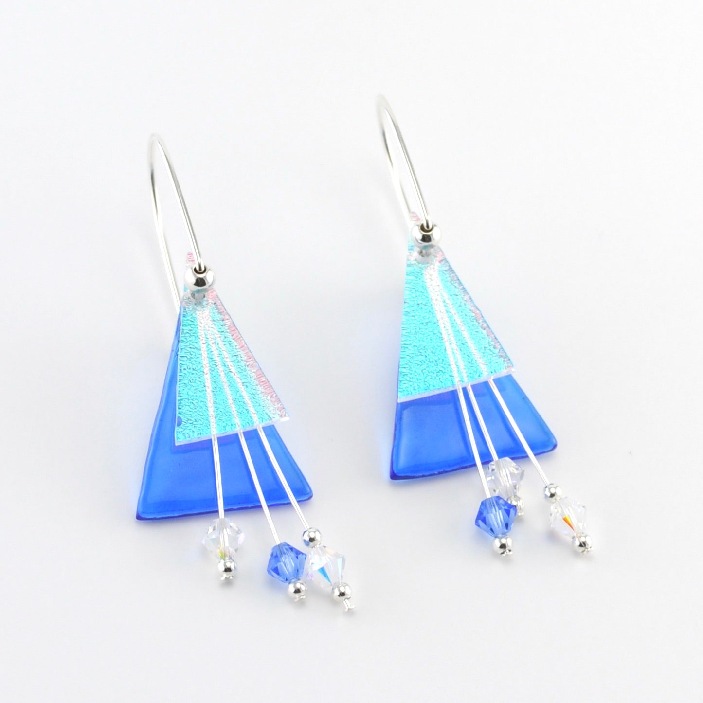 True Blue Fused Glass Triangular Dangle Earrings