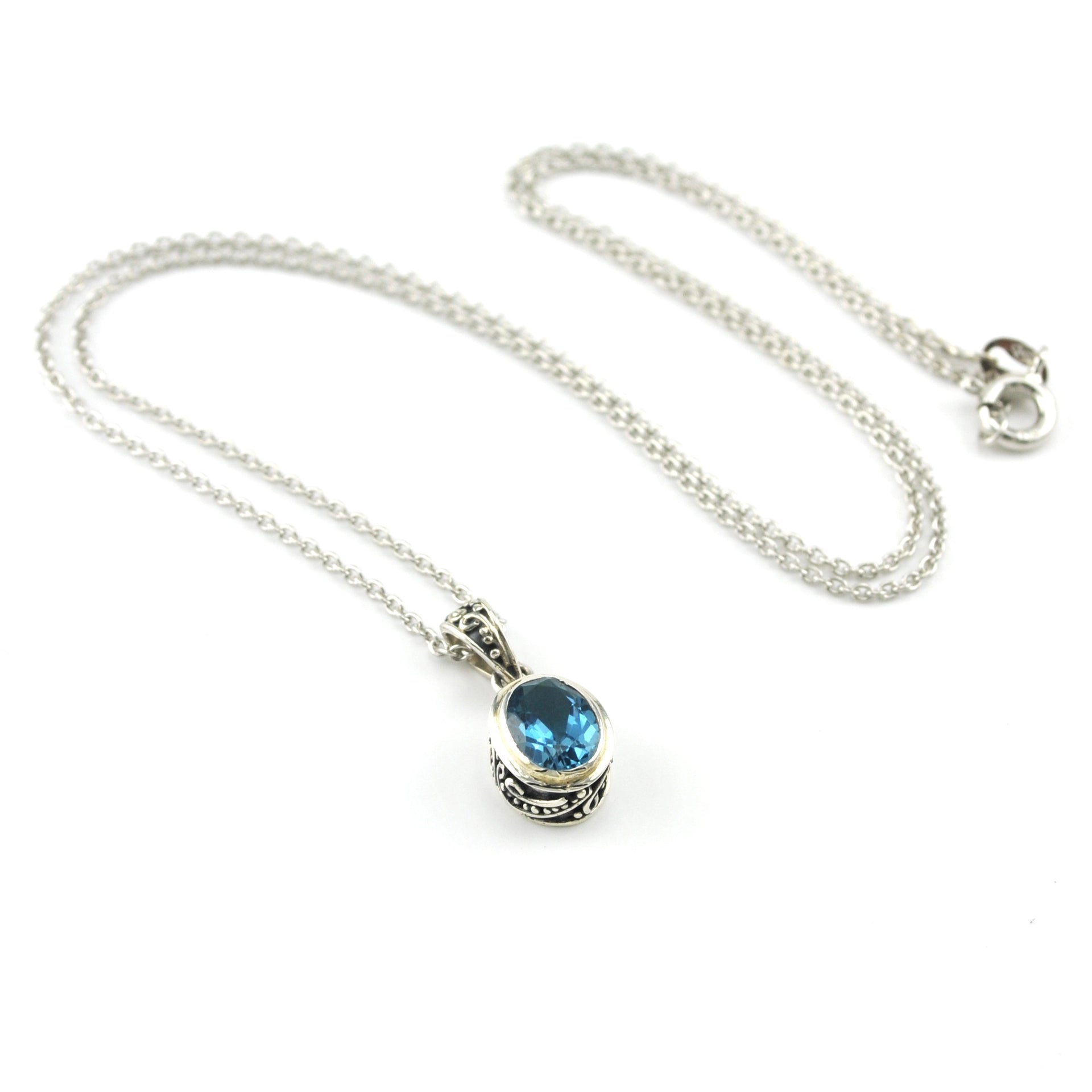 Sterling Silver Blue Topaz 6x8mm Oval Necklace