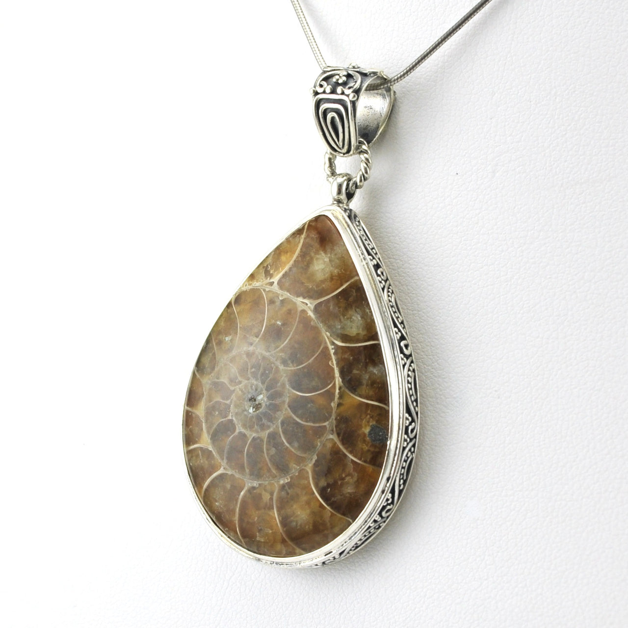 Sterling Silver Ammonite Tear Bali Pendant