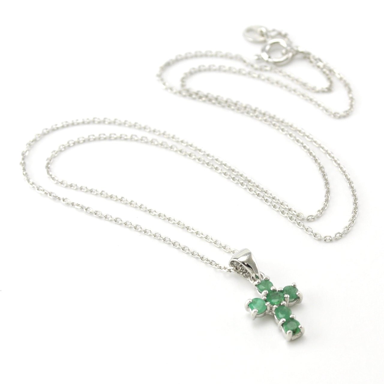 Sterling Silver Emerald Cross Necklace