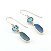 Sterling Silver Blue Topaz Opal Dangle Earrings