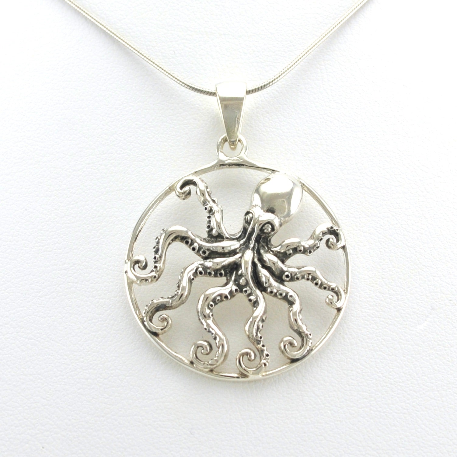 Alt View Sterling Silver Octopus Round Pendant