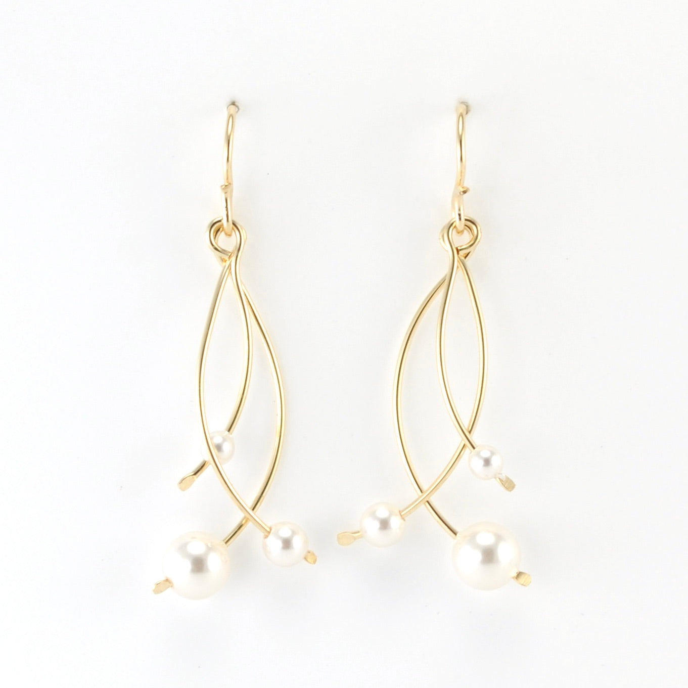 Alt View Gold Fill 3 White Pearl Earrings