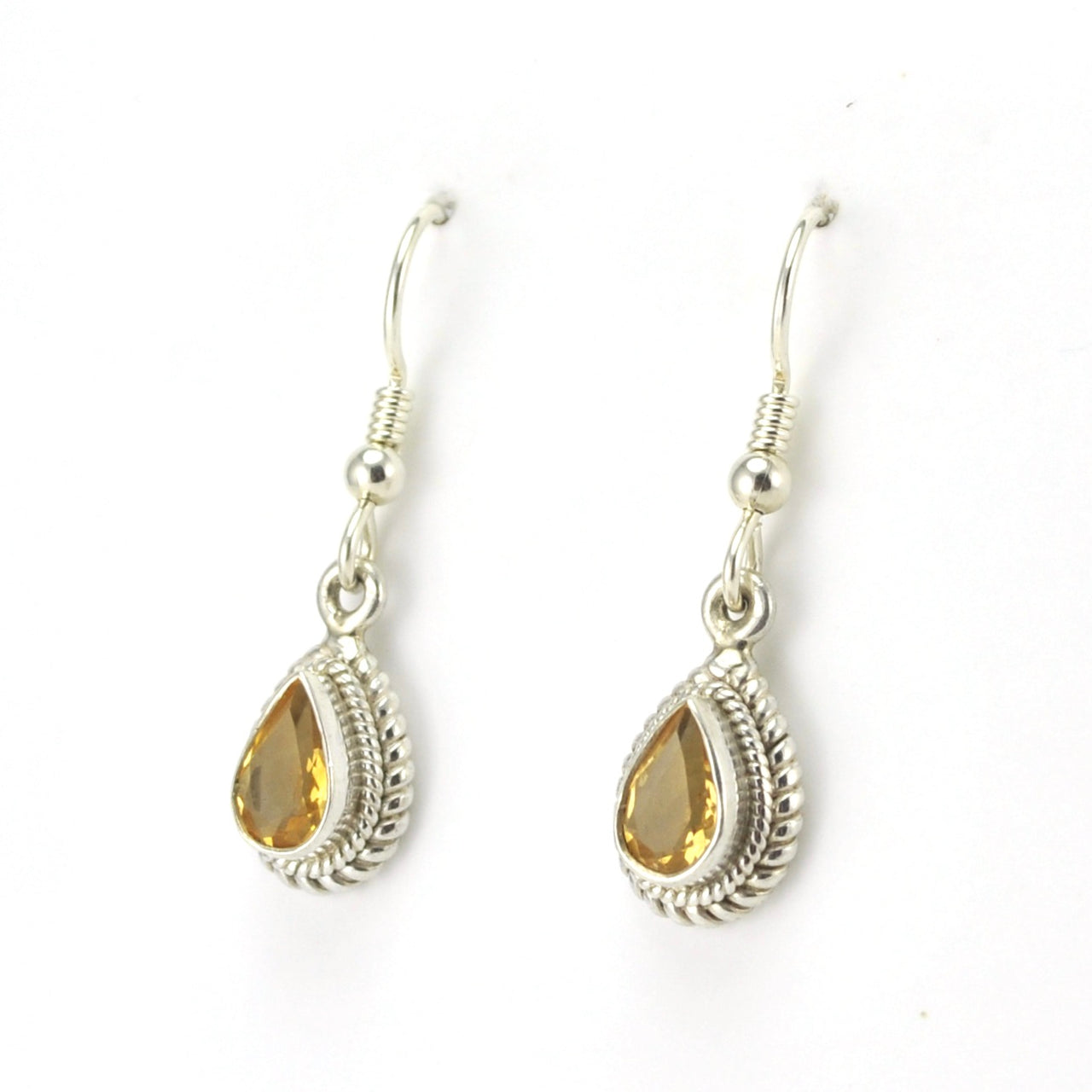 Side View Sterling Silver Citrine 5x7mm Teardrop Dangle Earring