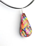 Side View Sterling Silver Dichroic Glass Rainbow Red Teardrop Pendant