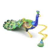 Strutting Peacock Enamel Box with Necklace