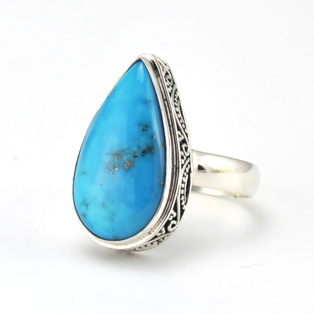 Sterling Silver Arizona Turquoise 12x21mm Tear Bali Ring