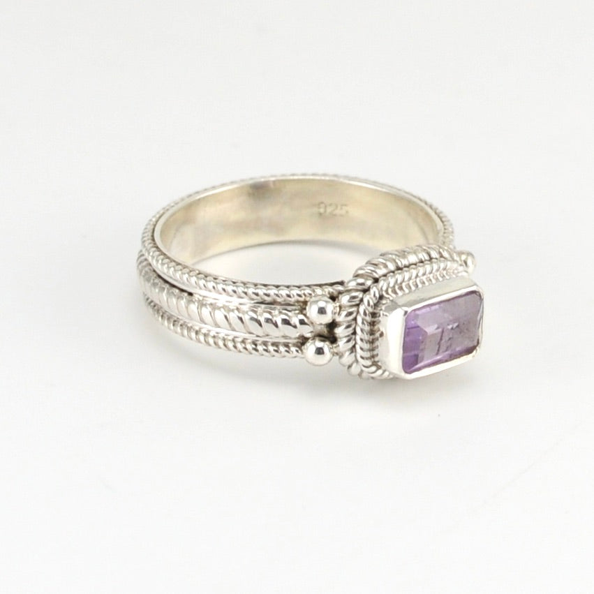 Alt View Sterling Silver Amethyst 4x6mm Rectangular Rope Band