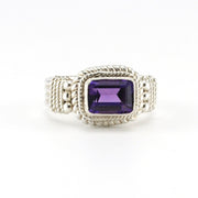 Sterling Silver Amethyst Rectangle Ring